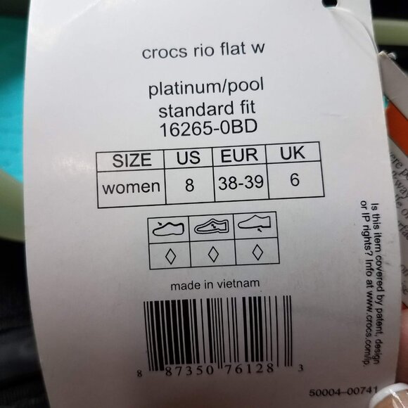 Crocs Shoes Womens 7 Rio Slip On Pointed Ballet Flats Platinum Pool 16265-0BD - Picture 8 of 8